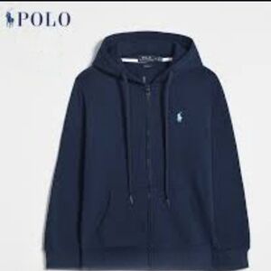Ralph Lauren Sport Navy Full Zip Hoodie Pony Logo Small Good Condition Vintage